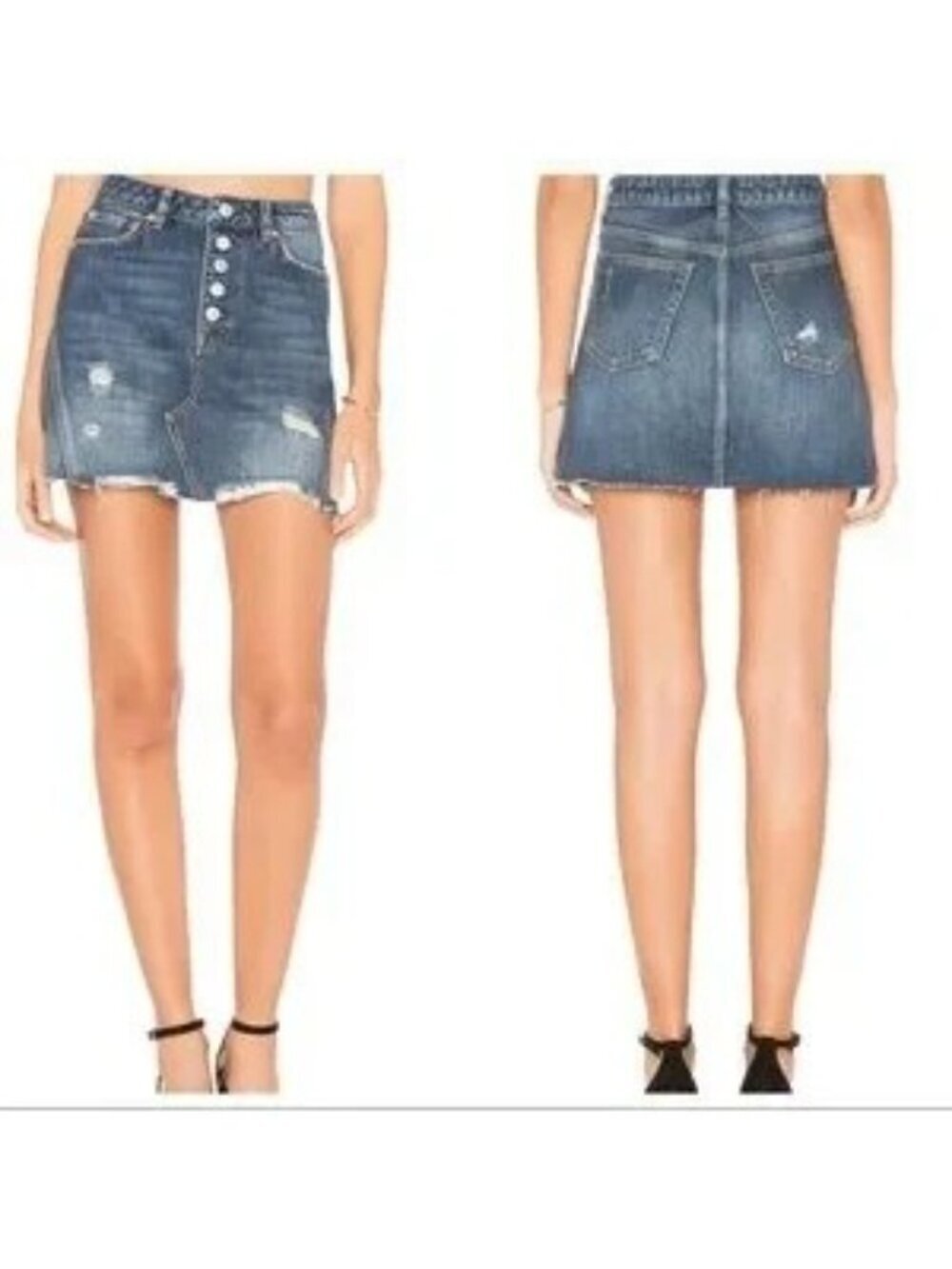 Free People Harvey Blue Distressed Mini Skirt - Picture 2 of 7